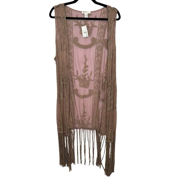 Cato New With Tags Brown Lace Sleeveless Long Fringe Vest Size 22/24 - Picture 5 of 7